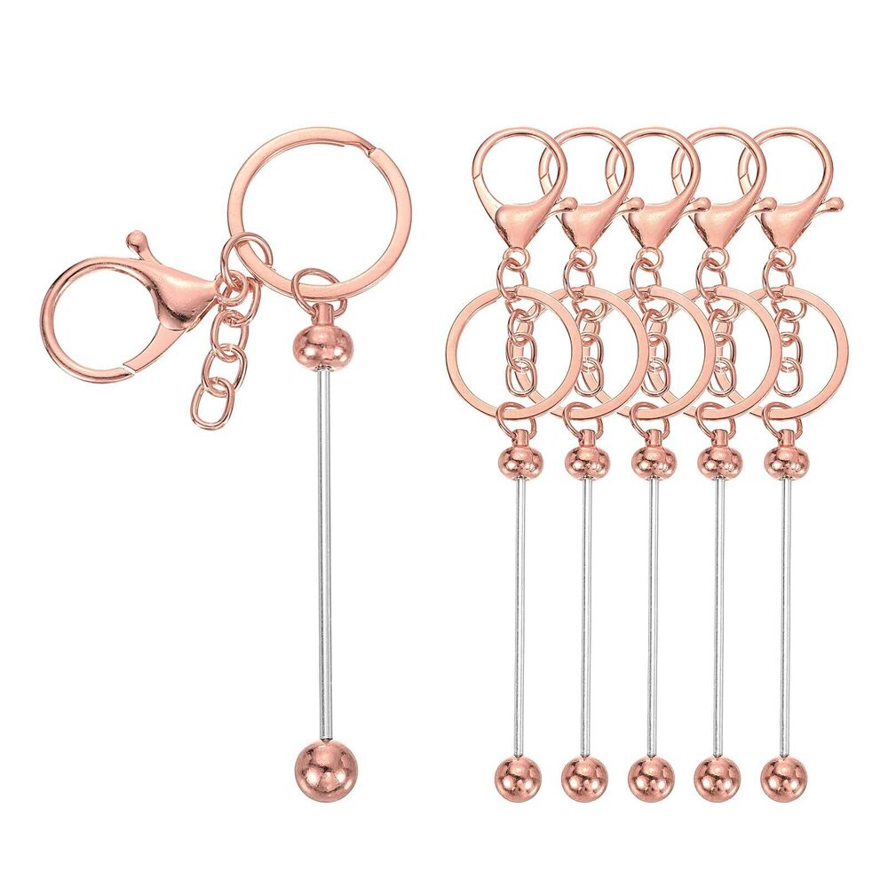 2072 6Pcs Beadable Keychain Bars, Metal Beaded Keychain Blank Bead Key